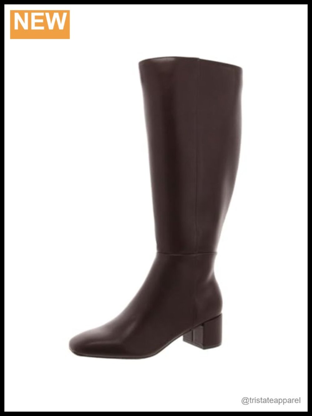 Knee-High Faux Leather Square Toe Block Heel Boots Wide Calf Zip